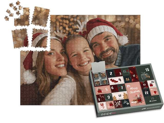 Puzzle calendario de Adviento con 1000 piezas detrás de 24 ventanitas